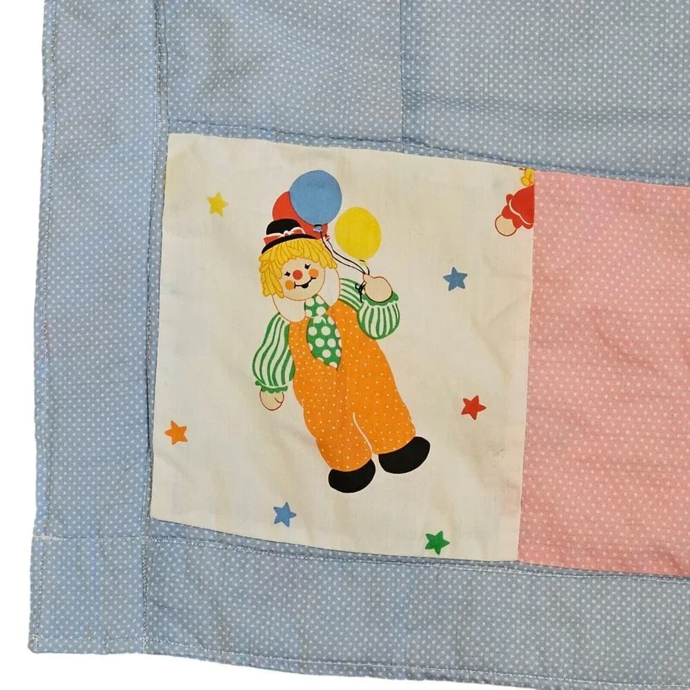 Vintage‎ 80s Clown Kids Quilt Patchwork Applique 40x60 Baby Tummy Time Handmade